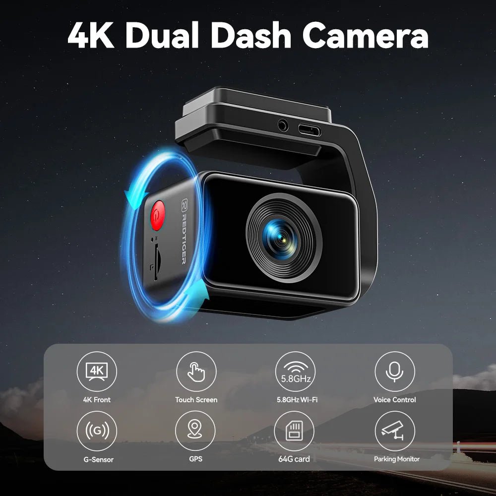 Redtiger A4 4K Dash Cam Front Rear Drive Recorder GPS 5G WiFi Night Vision - stepyours.com