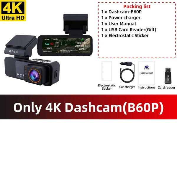Acceo 4K Dash Cam With GPS WiFi Dual Lens Night Vision Front Rear - stepyours.com