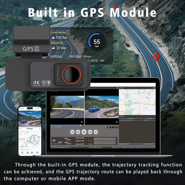 4K Dash Cam Dual Lens With GPS WiFi Night Vision Never Miss A Moment - stepyours.com