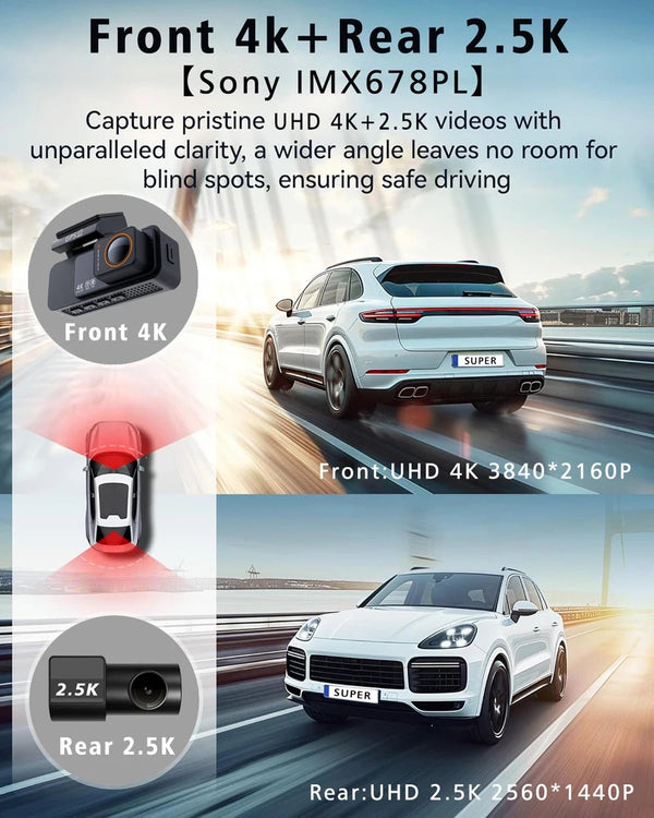 4K Dash Cam Dual Lens With GPS WiFi Night Vision Never Miss A Moment - stepyours.com