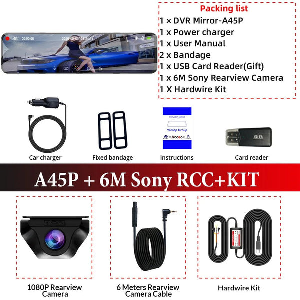 ACCEO 4K WiFi Dash Cam With 12 Inch Rear View Mirror Car DVR - stepyours.com