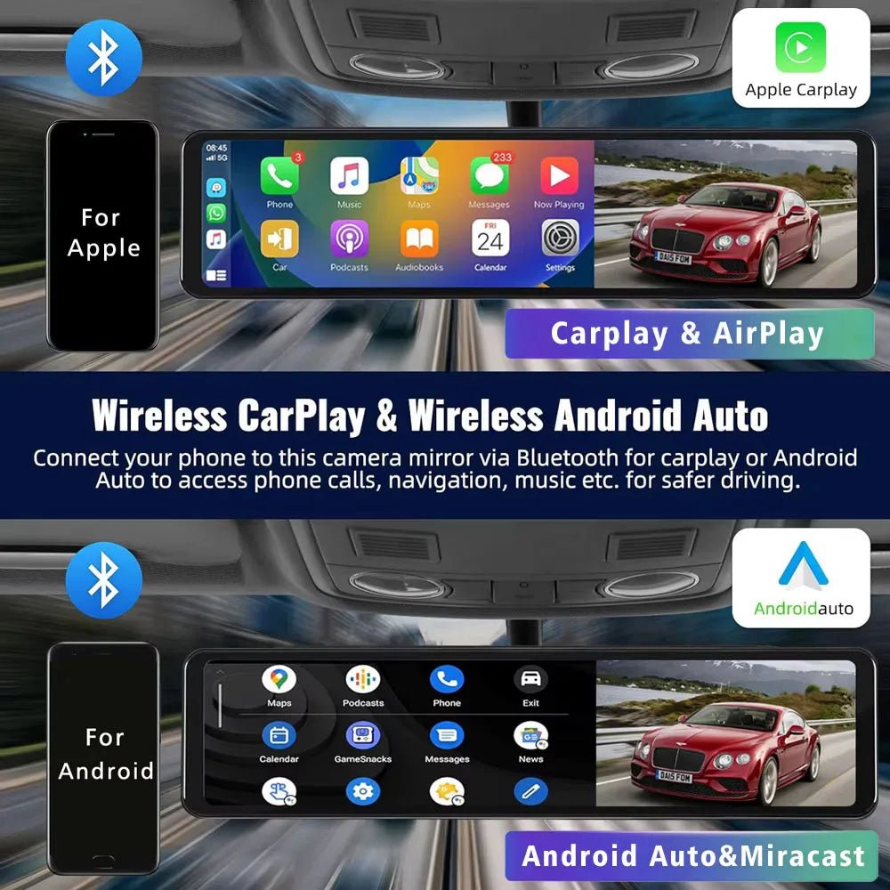 11.26 Inch 4K Dash Cam With CarPlay Android Auto Dual Lens WiFi GPS Bluetooth - stepyours.com