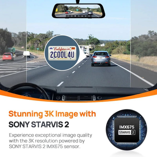 70mai S500 Rearview Dash Cam 9.35 Inch Touch Screen Dual Channel 3K HDR - stepyours.com
