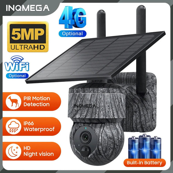 INQMEGA Solar Powered PTZ Camera 5MP 4MP WiFi 4G CCTV With Two Way Audio - stepyours.com