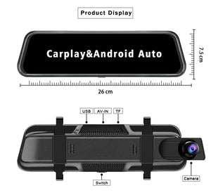 10 Inch 4K Dash Cam With CarPlay Android Auto GPS WiFi Rearview Mirror - stepyours.com