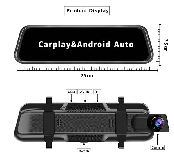 10 Inch 4K Dash Cam With CarPlay Android Auto GPS WiFi Rearview Mirror - stepyours.com
