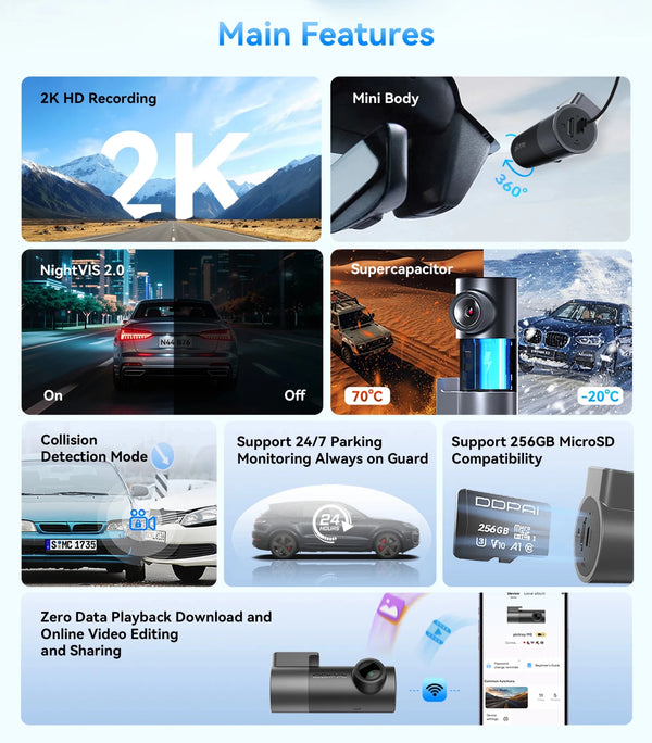 Pictrey M2 2K Dash Cam Night Vision 330 Degree Rotatable Car DVR Parking Monitor - stepyours.com