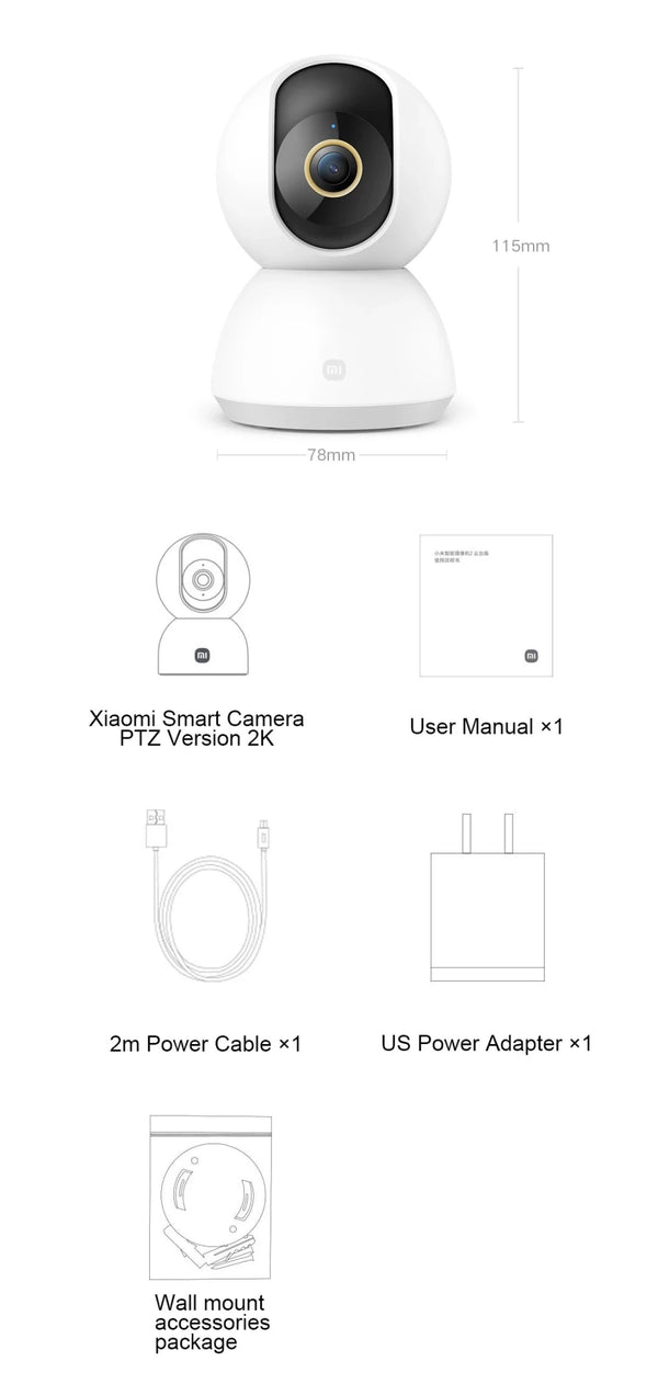 Xiaomi Home Security PTZ 2K Camera Color Night Vision AI Detection Hooks - stepyours.com