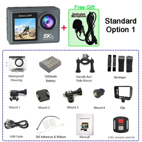 Adventure Ready Action Camera 5K 4K60FPS Dual IPS Touch LCD Waterproof 30M - stepyours.com