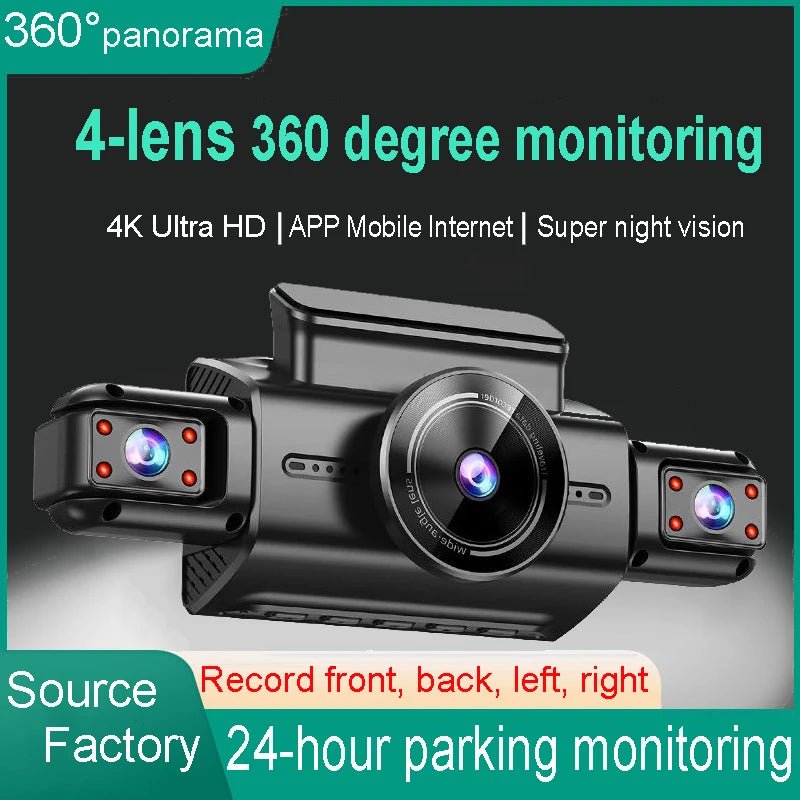 4K Quad Camera Hidden Dash Cam With App Night Vision Motion Detection Parking - stepyours.com