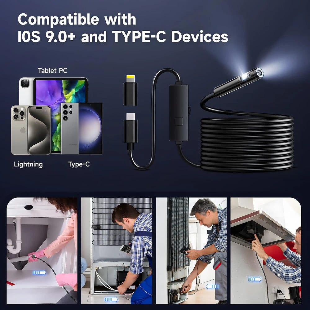 KERUI Endoscope Camera Dual Lens TypeC LED IP67 Waterproof iPhone iPad Android - stepyours.com
