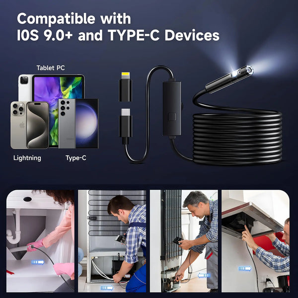 KERUI Endoscope Camera Dual Lens TypeC LED IP67 Waterproof iPhone iPad Android - stepyours.com