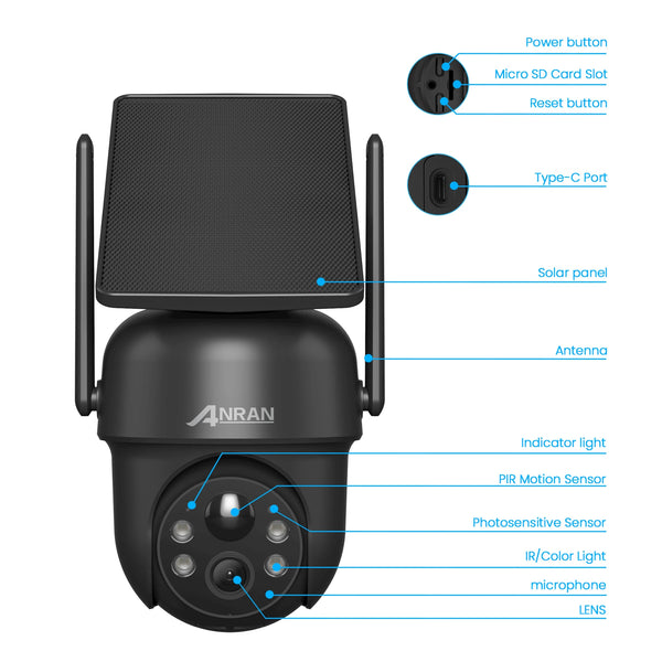 ANRAN Solar Camera Q4 3MP 5MP Outdoor Wireless Battery Security With Solar Power - stepyours.com