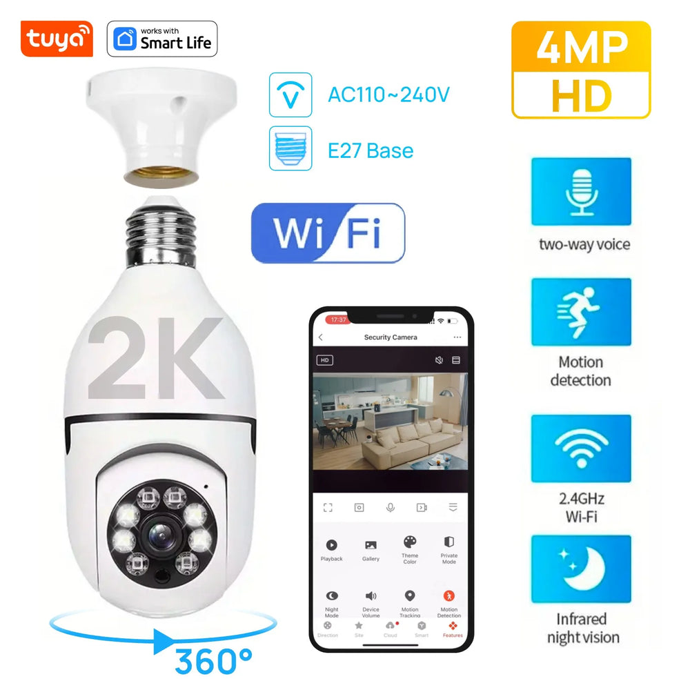 Tuya 1080P 2.4G E27 WiFi Bulb Surveillance Camera Night Vision Two Way Audio - stepyours.com