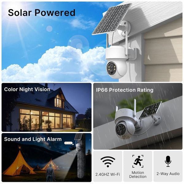 WiFi PTZ Solar Outdoor Camera 3MP 355 Pan 90 Tilt With iCsee App - stepyours.com