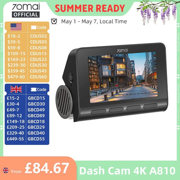 70mai A810 4K Dash Cam HDR GPS ADAS With 4G Parking DVR - stepyours.com