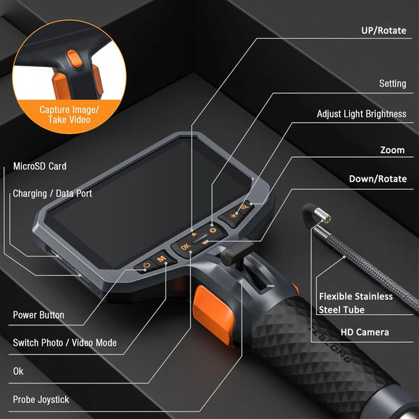 Teslong TD450S Borescope Four Point Five Inch Articulating Endoscope 1080P - stepyours.com