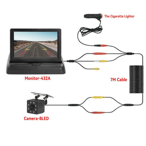 4.3 Inch TFT LCD Folding Car Monitor With Rear View Camera And 8 LED Parking - stepyours.com