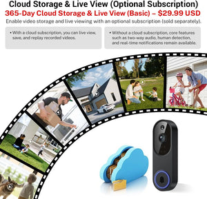 1080p Wireless Wi-Fi Video Doorbell Camera with Two-Way Audio, Night Vision, Cloud Storage, AI Motion Detection, 2.4GHz Wi-Fi by stepyours.com