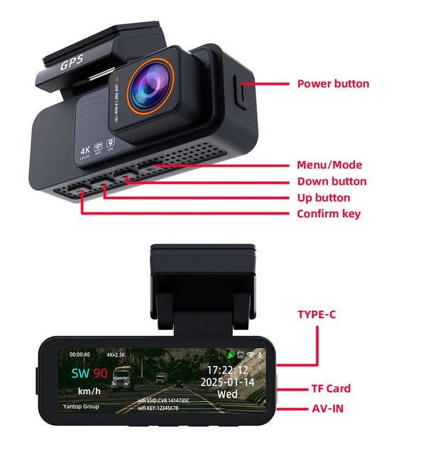 4K Dash Cam Car Camera With GPS WiFi Night Vision Dual Lens Rear View - stepyours.com