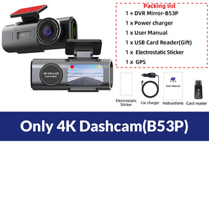 4K Dash Cam GPS WiFi Night Vision Car DVR with Optional Rear Lens