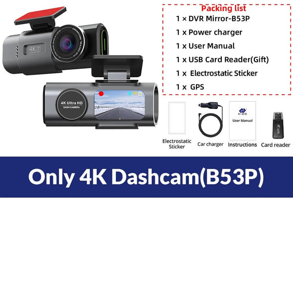 4K Dash Cam With GPS WiFi Night Vision Rear Camera Car DVR Recorder - stepyours.com