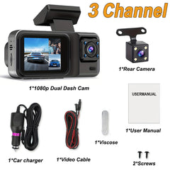 3 Channel Dash Cam for Cars 1080P Video Recorder Rear View Car DVR - stepyours.com