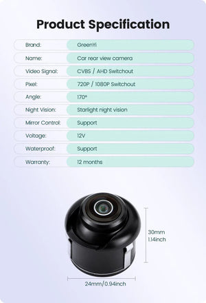 GreenYi AHD 1080P Car Rear View Camera Night Vision 170 Degree Wide Angle - stepyours.com