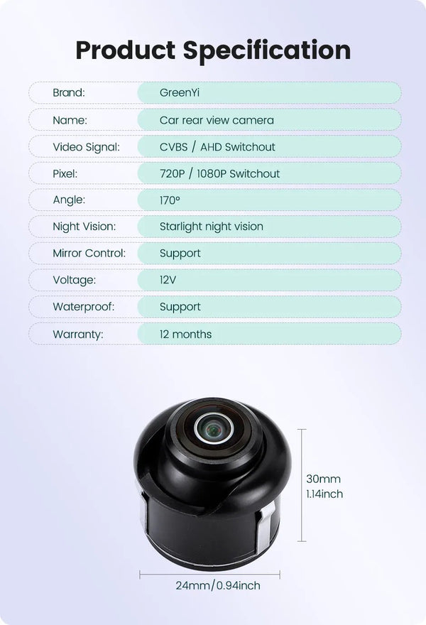 GreenYi AHD 1080P Car Rear View Camera Night Vision 170 Degree Wide Angle - stepyours.com