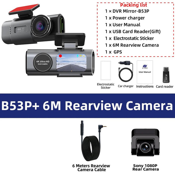 4K Dash Cam With GPS WiFi Night Vision Rear Camera Car DVR Recorder - stepyours.com