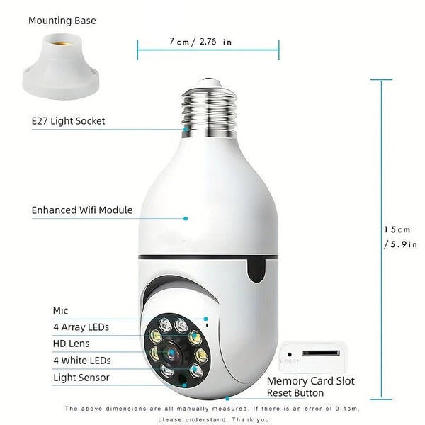 Ease Life App Light Bulb Security Camera Outdoor Wireless 5GHz 360 Degree E27 - stepyours.com