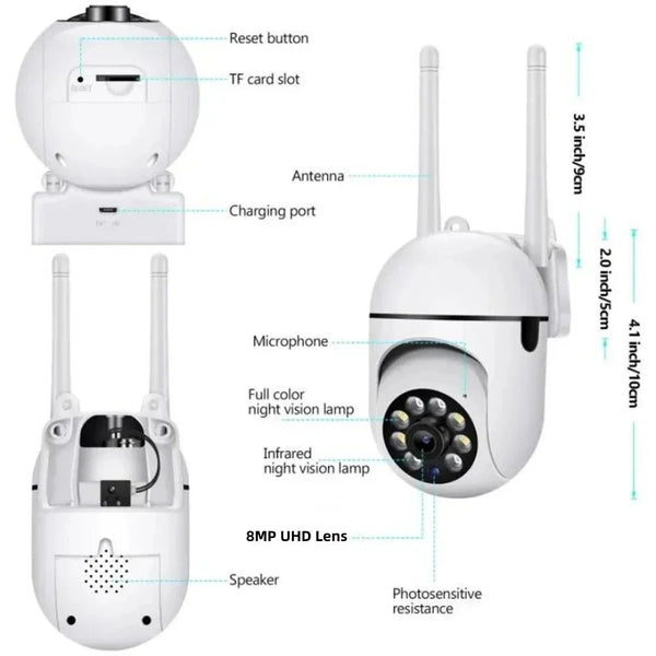8MP WiFi Surveillance Camera PTZ IP Camera Color Night Vision AI Human Tracking - stepyours.com