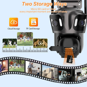 WONSDAR Three Screen WIFI IP Camera Outdoor - Dual Lens AI Human Detection Hooks - stepyours.com