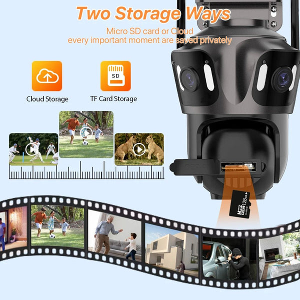 WONSDAR Three Screen WIFI IP Camera Outdoor - Dual Lens AI Human Detection Hooks - stepyours.com
