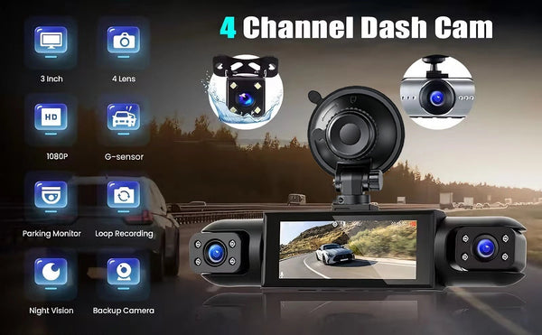 4 Channel Dash Cam With Front And Rear Night Vision Quad Vehicle DVR - stepyours.com