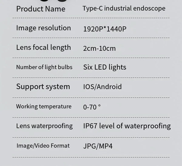 7.0mm Type C Endoscope Camera IP67 Waterproof Borescope With 6 LEDs Android PC - stepyours.com