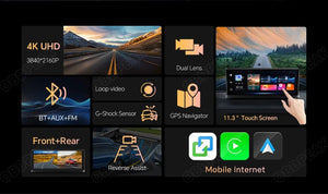 K2 Pro 11.3 4K Car DVR With Wireless CarPlay Android Auto Dual Lens Dash Cam - stepyours.com