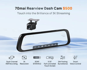 70mai S500 Rearview Dash Cam 9.35 Inch Touch Screen Dual Channel 3K HDR - stepyours.com