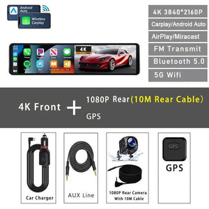 11.26 Inch 4K Dash Cam With CarPlay Android Auto Dual Lens WiFi GPS Bluetooth - stepyours.com
