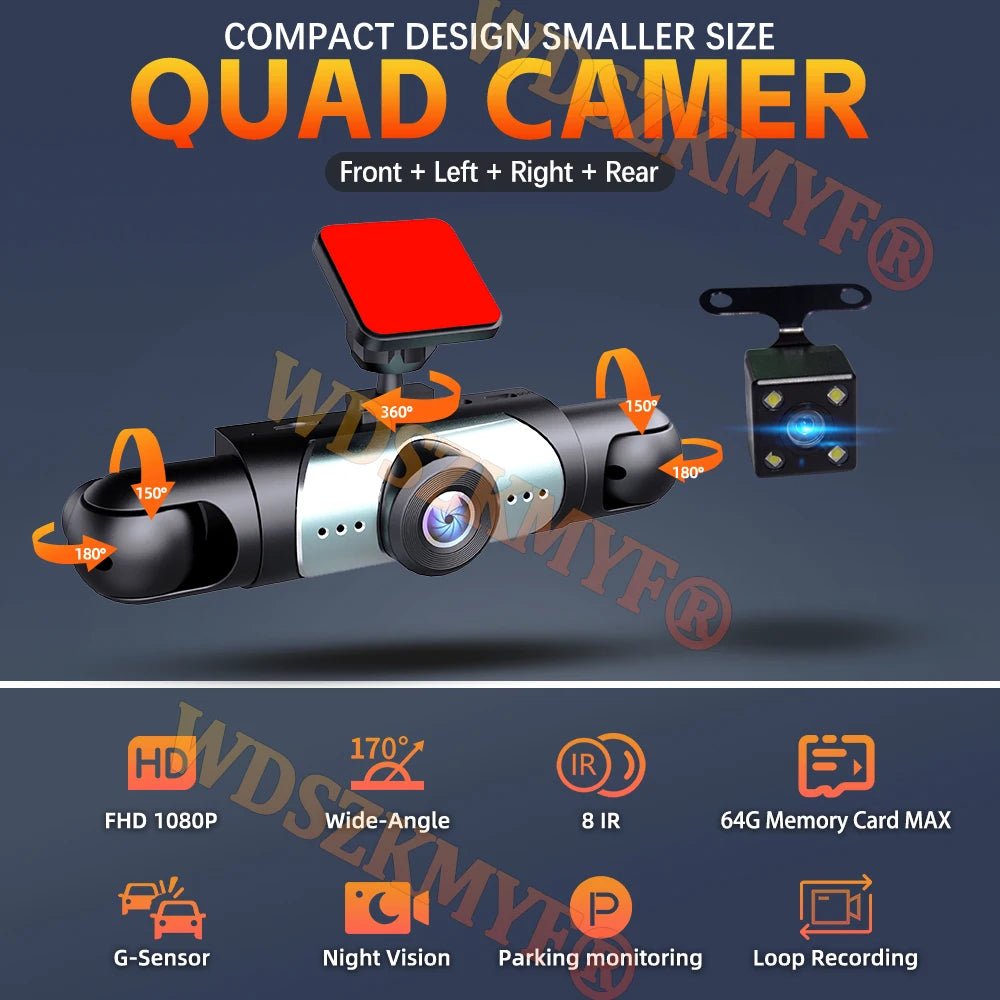 4 Lens Car DVR 360 Degree Dash Cam 1080P Front Left Right Rear View Camera - stepyours.com