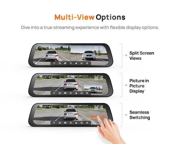 70mai S500 Rearview Dash Cam 9.35 Inch Touch Screen Dual Channel 3K HDR - stepyours.com