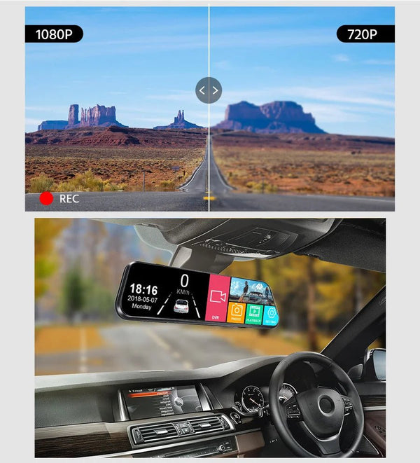 10 Inch 1080P Night Vision Car Dash Cam With Touch Screen And Rear View Mirror - stepyours.com