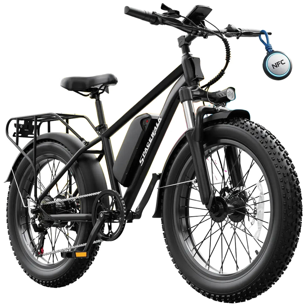 Spacewalk 1500W Peak Motor Electric Bike for Adults 26"x4.0 Fat Tire E-Bike, 48V 15Ah Removable Battery, 28MPH Fast Speed, 60 Miles Range, NFC Unlock, Front Suspension, 7-Speed Mountain Ebike with Rear Rack