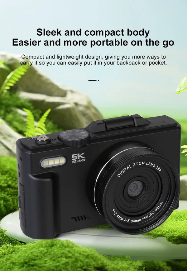 Ourlife Compact 5K Digital Camera With 18X Zoom 75MP 180 Flip Screen WiFi - stepyours.com