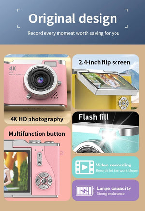 4K 48MP Digital Camera Camcorder For Kids Beginners With 2.4 Inch Screen - stepyours.com