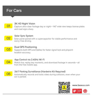Baseus VD1 3K Dash Cam Front And Rear With GPS Supercapacitor 24H Parking - stepyours.com