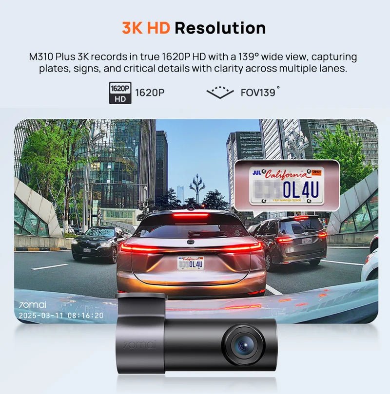 70mai M310 Plus Dash Cam 3K 1620P WDR Voice Control Car DVR Parking Monitor - stepyours.com