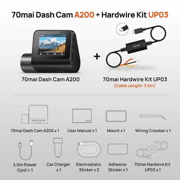 70mai A200 Dash Cam 2 Inch LCD Dual Channel 1080P Car DVR 24H Parking - stepyours.com