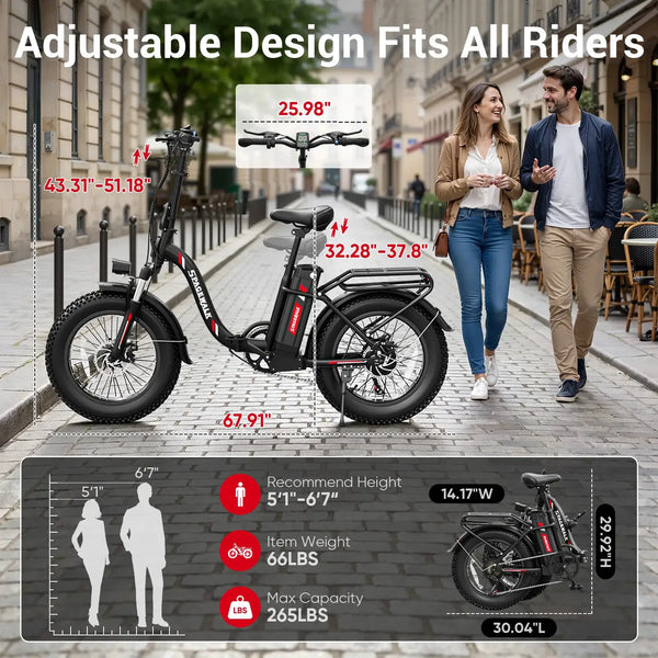 Spacewalk 1500W Peak Motor Fat Tire Electric Bike for Adults 20x4.0 Folding E-Bike 48V 15Ah Electric Bicycle Removable Battery with NFC Unlock 28MPH Long Range 45-60 Miles 7-Speed Gears 5 PAS UL2849