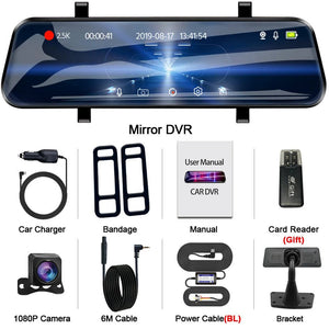 ACCEO Car DVR 10 Inch Rear View Mirror Dash Cam With WiFi 2K Front 1080P Rear - stepyours.com